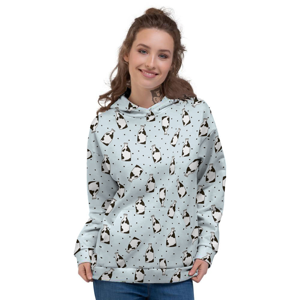 Milk Bottle Cow Print Pattern Women's Hoodie-grizzshop