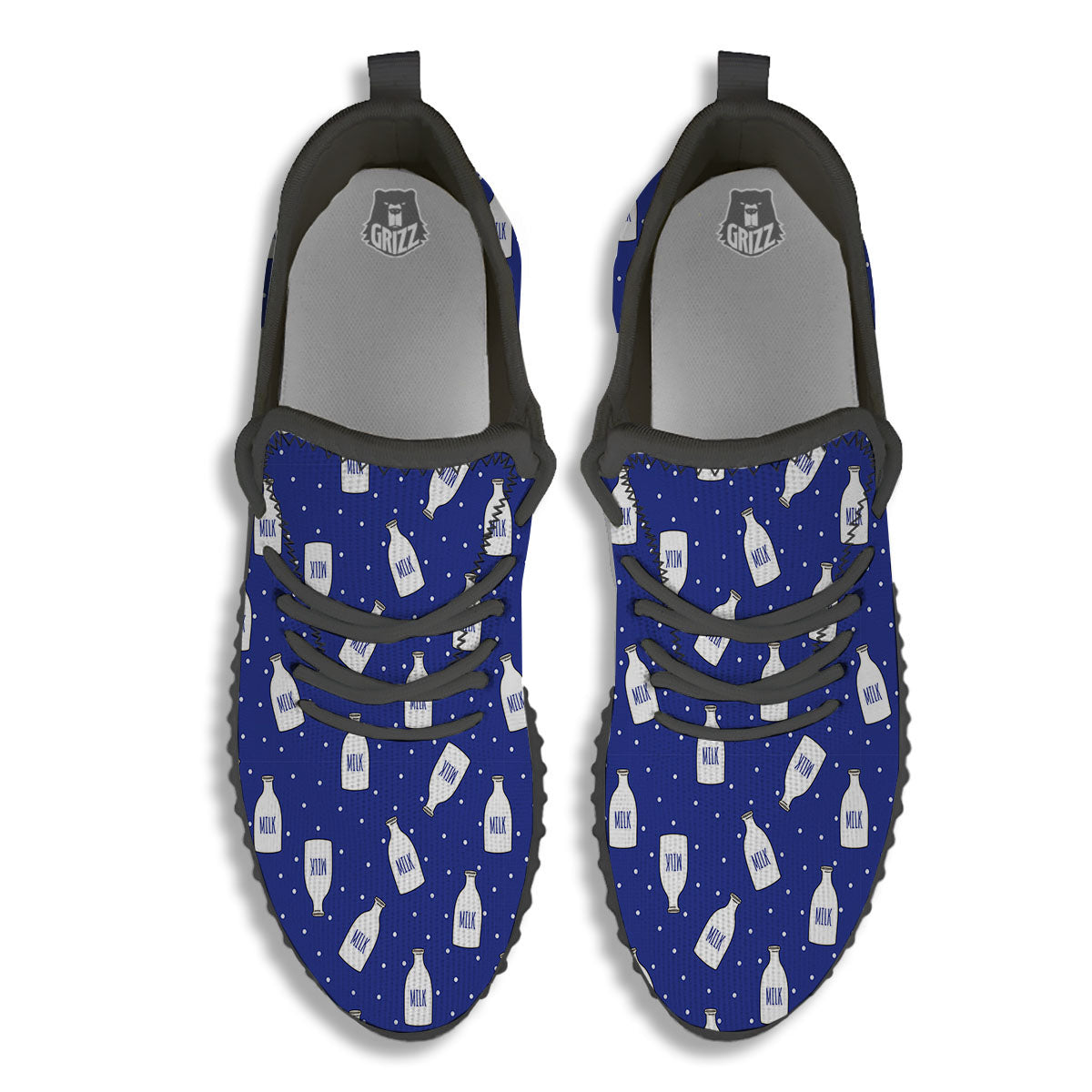 Milk Pattern Print Black Walking Shoes-grizzshop