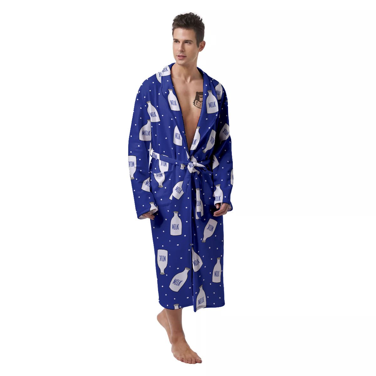 Milk Pattern Print Men's Robe-grizzshop