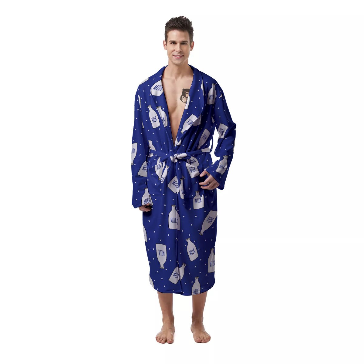 Milk Pattern Print Men's Robe-grizzshop