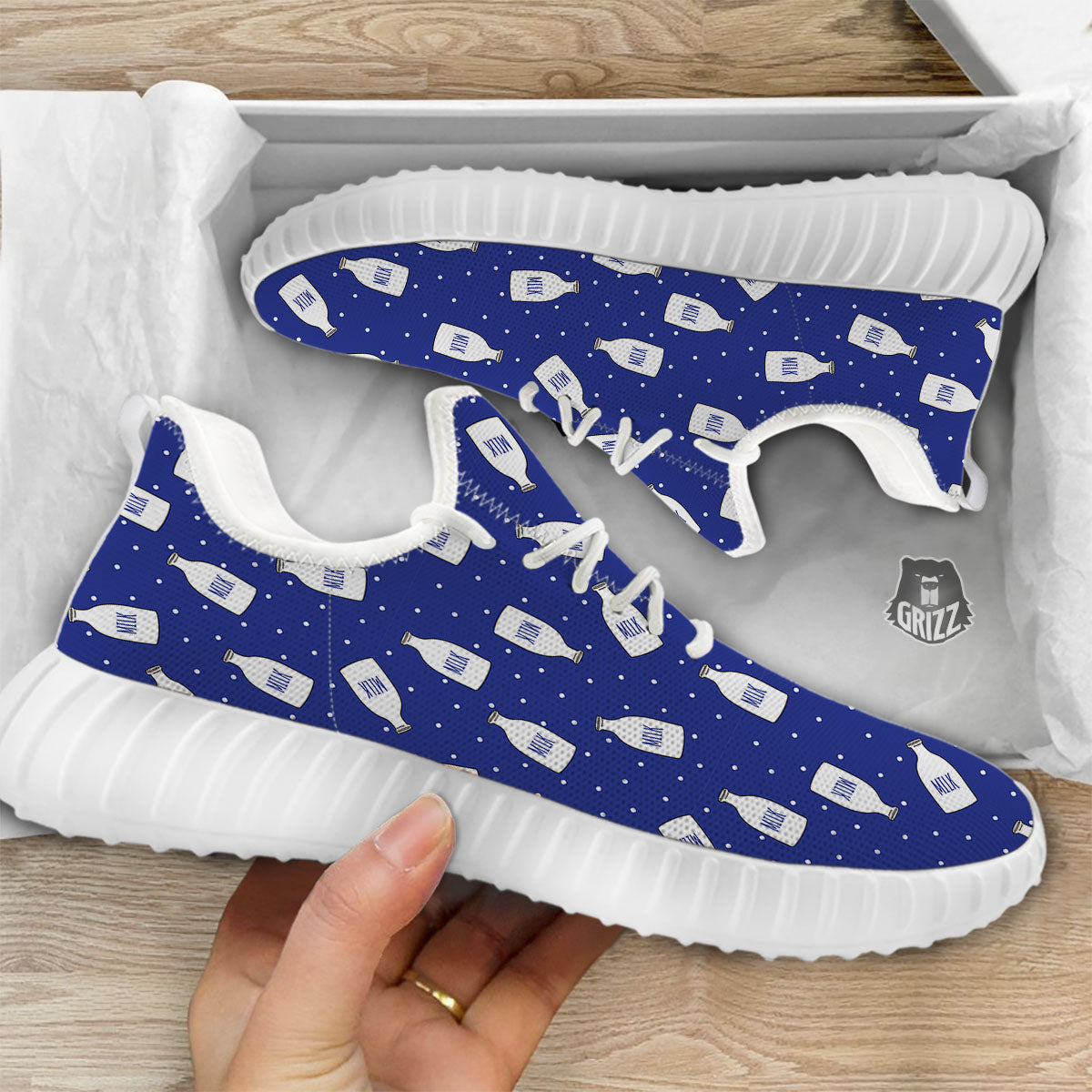 Milk Pattern Print White Walking Shoes-grizzshop