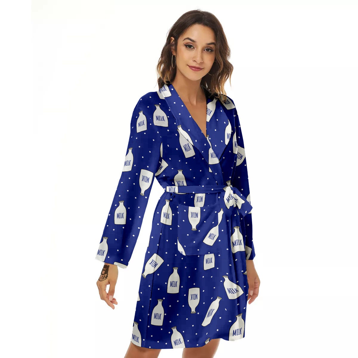 Milk Pattern Print Women's Robe-grizzshop