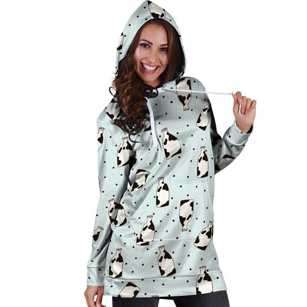 Milk Print Hoodie Dress-grizzshop