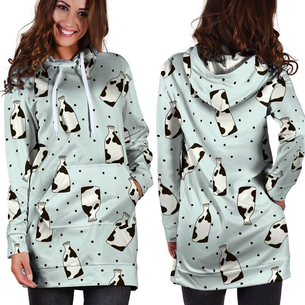 Milk Print Hoodie Dress-grizzshop