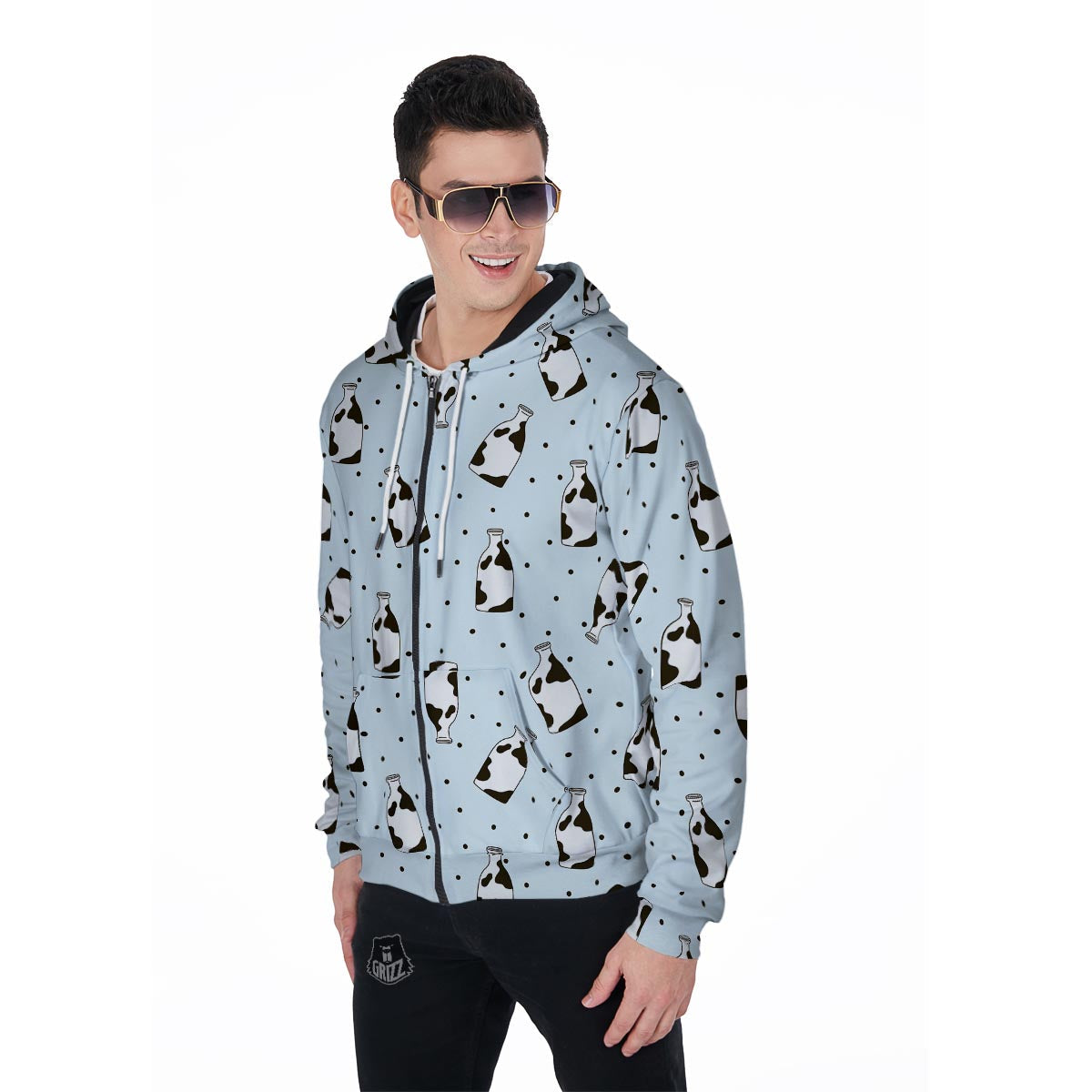 Milk Print Men's Zip Up Hoodie-grizzshop