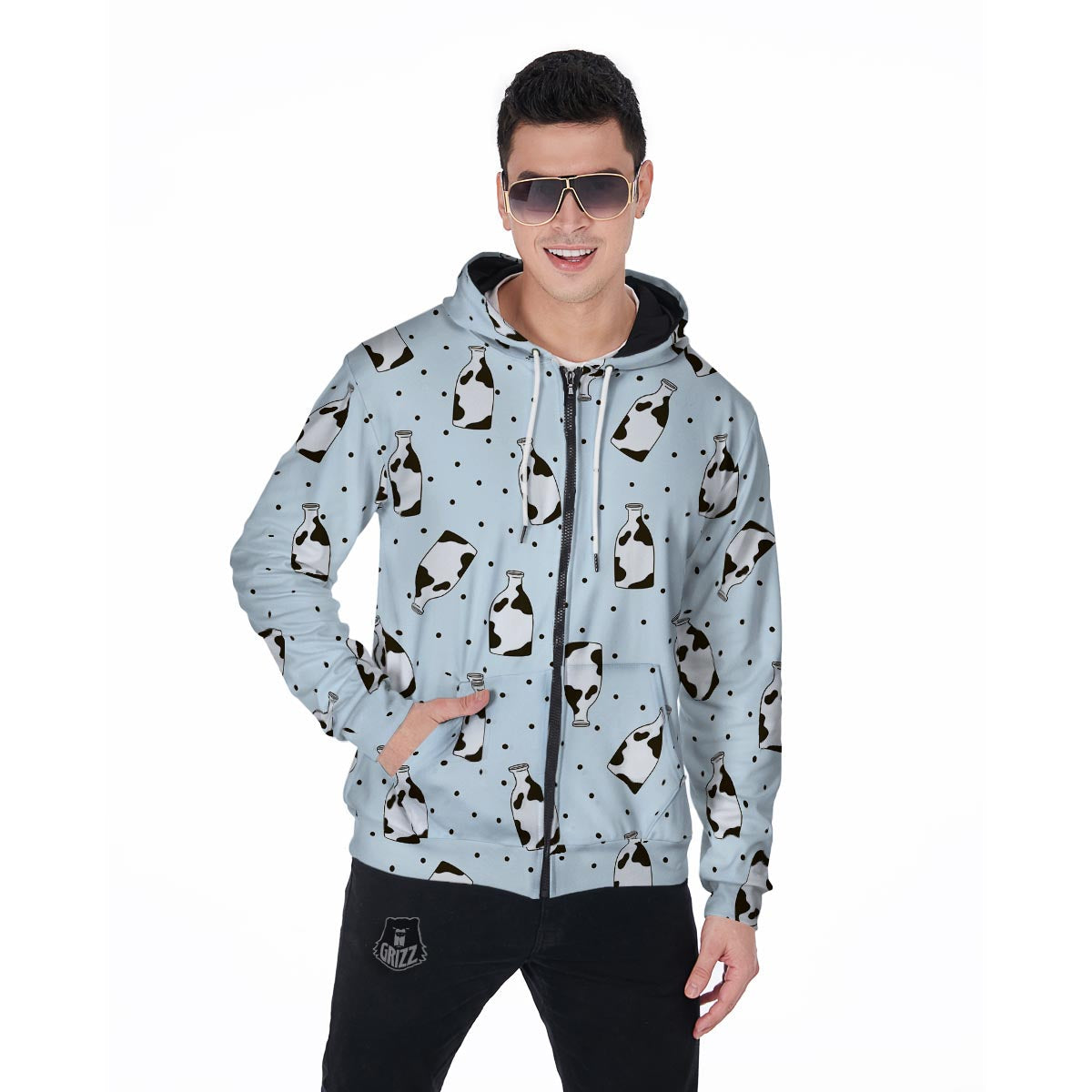 Milk Print Men's Zip Up Hoodie-grizzshop