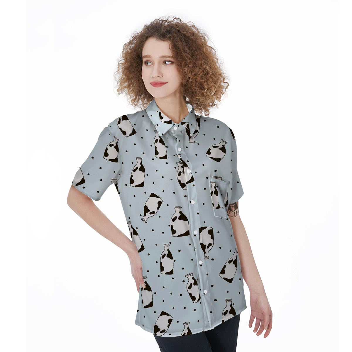 Milk Print Women's Short Sleeve Shirts-grizzshop