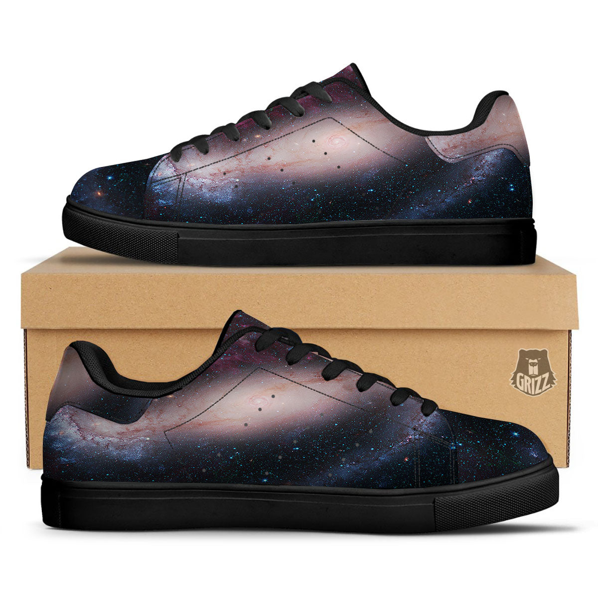 Milky Way Deep Space Print Black Low Top Sneakers-grizzshop