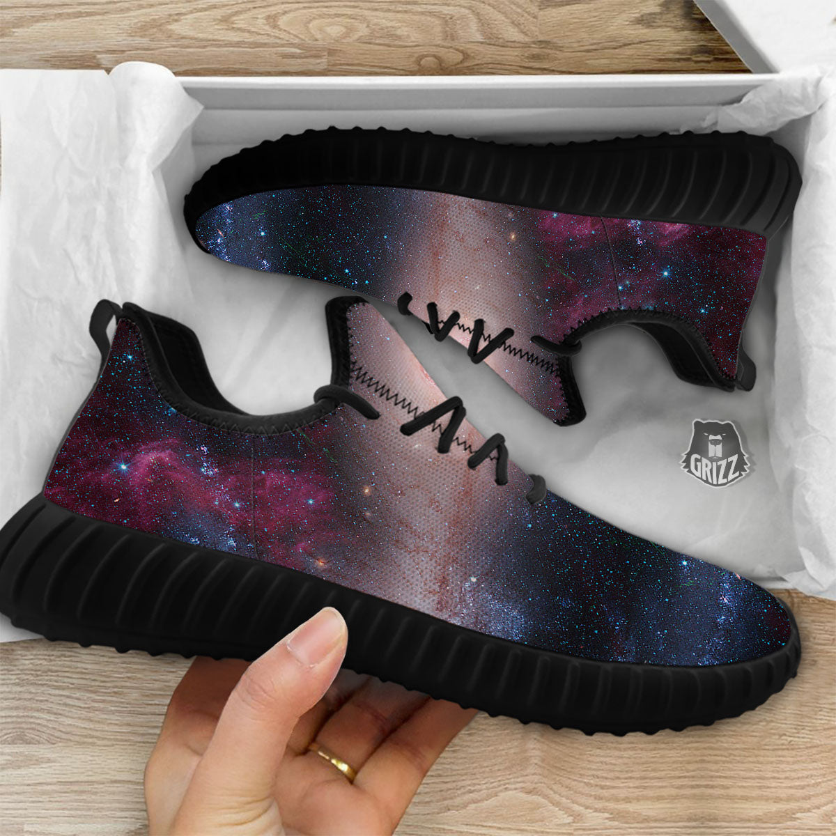 Milky Way Deep Space Print Black Walking Shoes-grizzshop