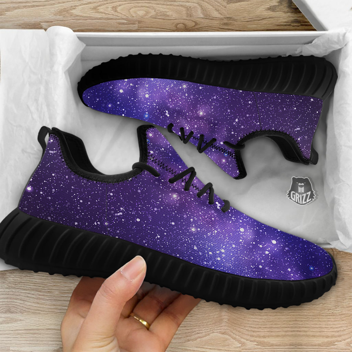 Milky Way Galaxy Space Dark Purple Print Black Walking Shoes-grizzshop