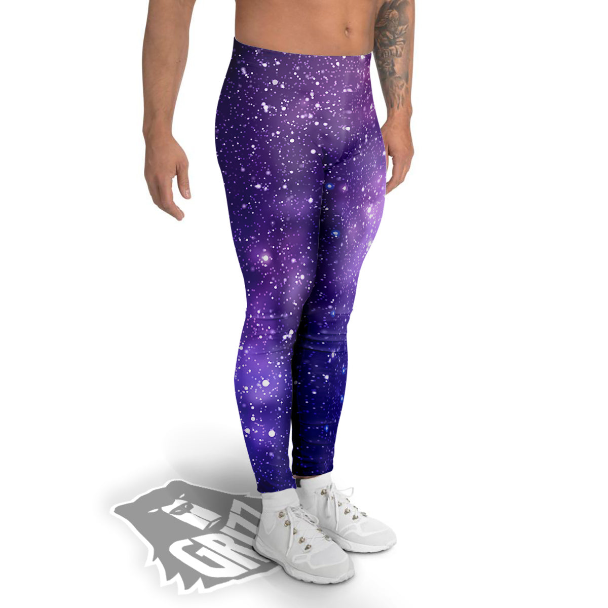 Milky Way Galaxy Space Dark Purple Print Men's Leggings-grizzshop