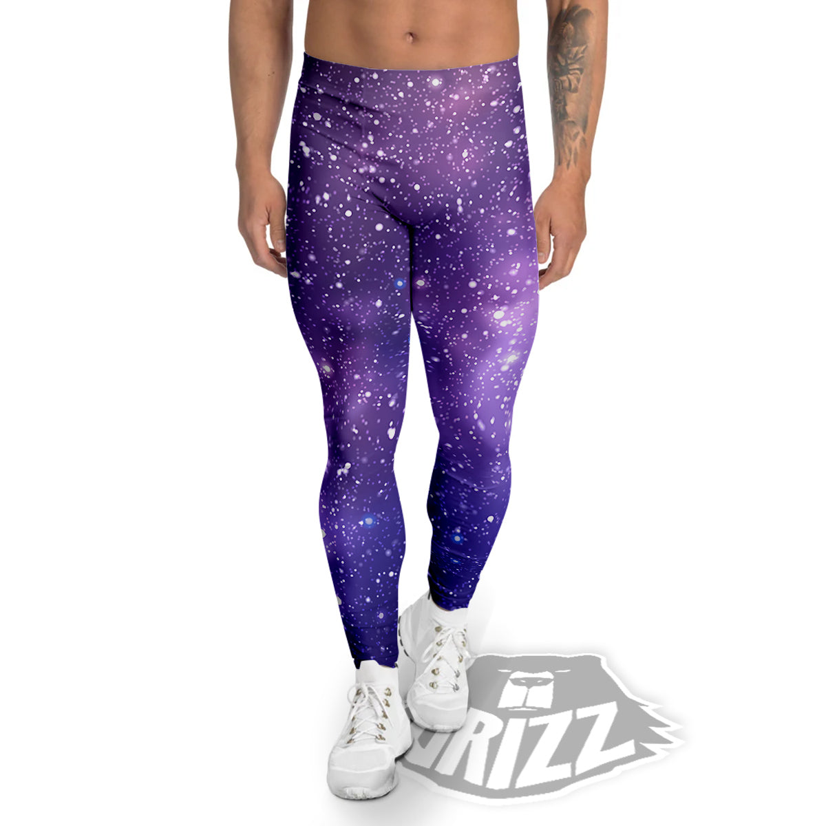 Milky Way Galaxy Space Dark Purple Print Men's Leggings-grizzshop