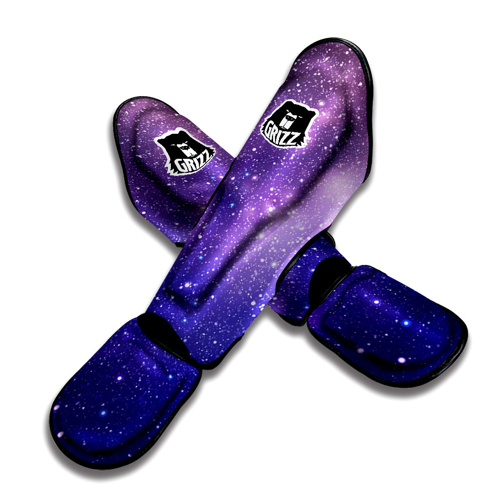 Milky Way Galaxy Space Dark Purple Print Muay Thai Shin Guards-grizzshop