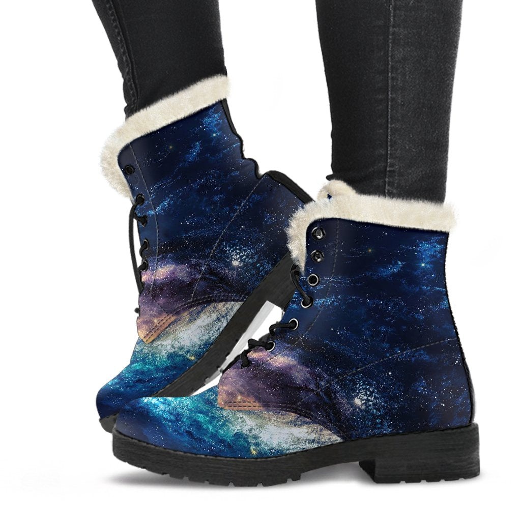 Milky Way Galaxy Space Print Comfy Winter Boots-grizzshop