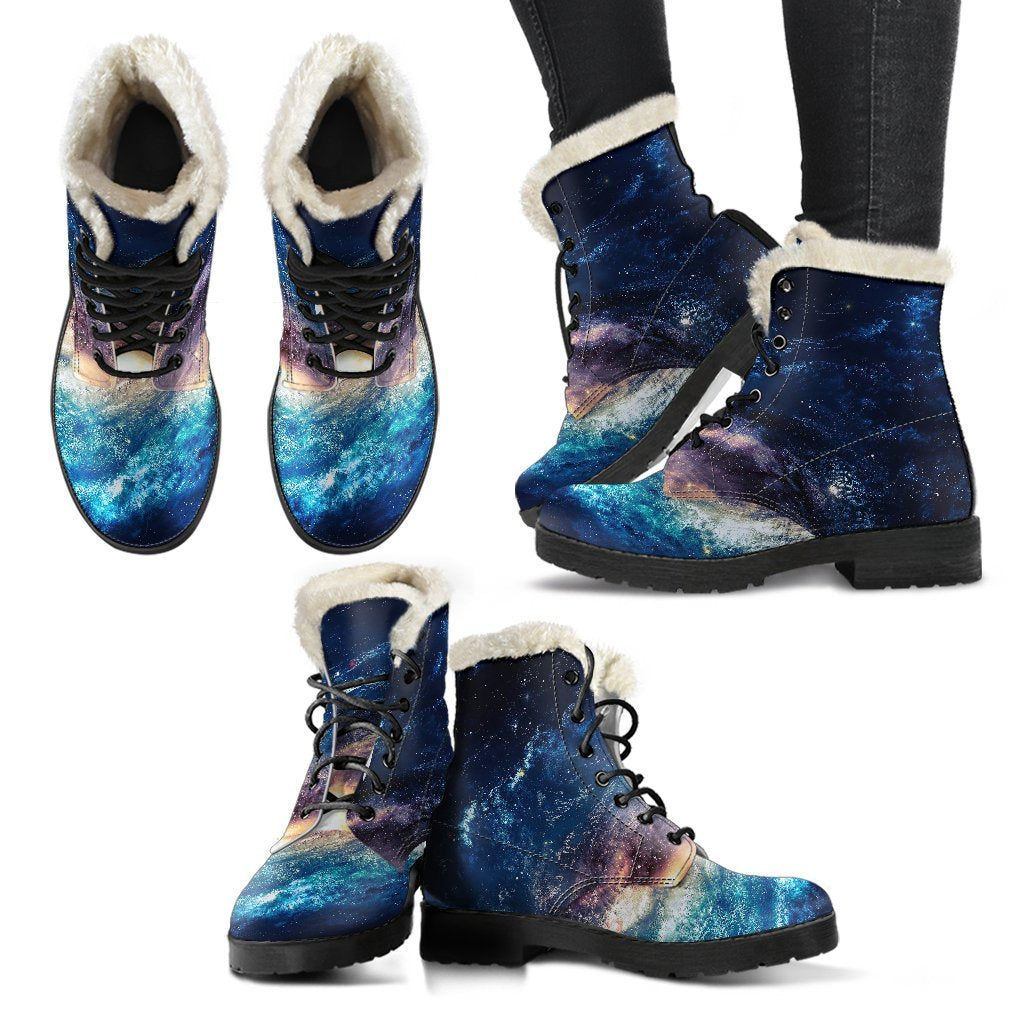 Milky Way Galaxy Space Print Comfy Winter Boots-grizzshop