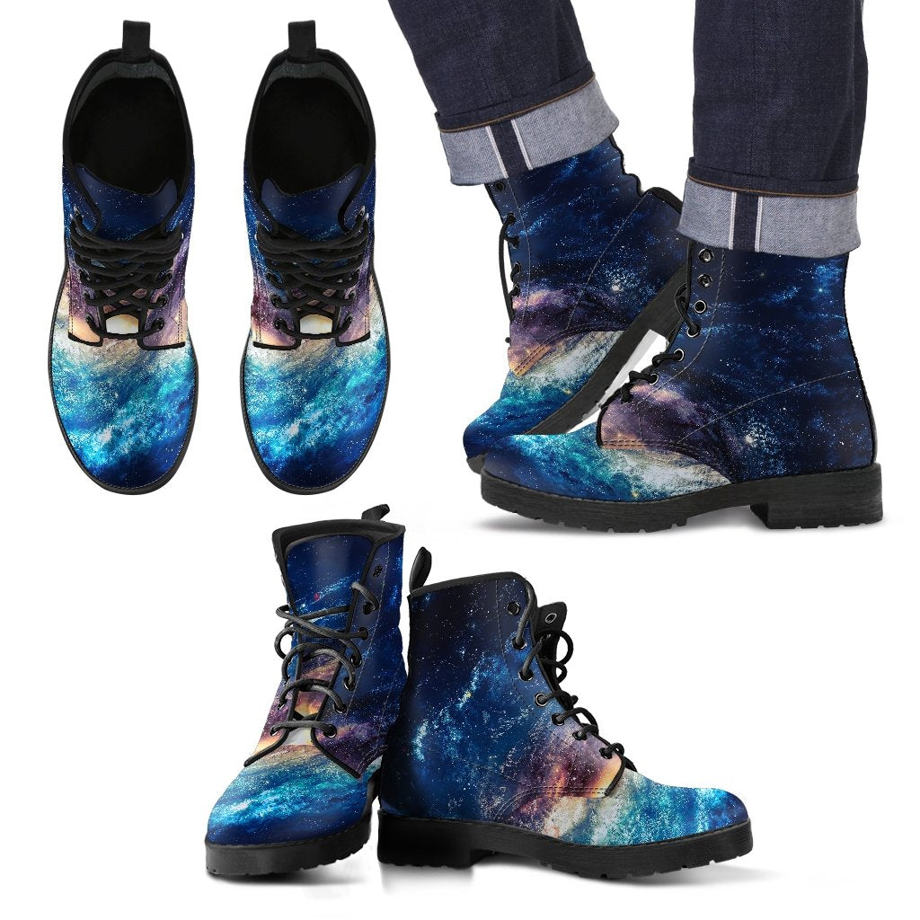 Milky Way Galaxy Space Print Men Women Leather Boots-grizzshop