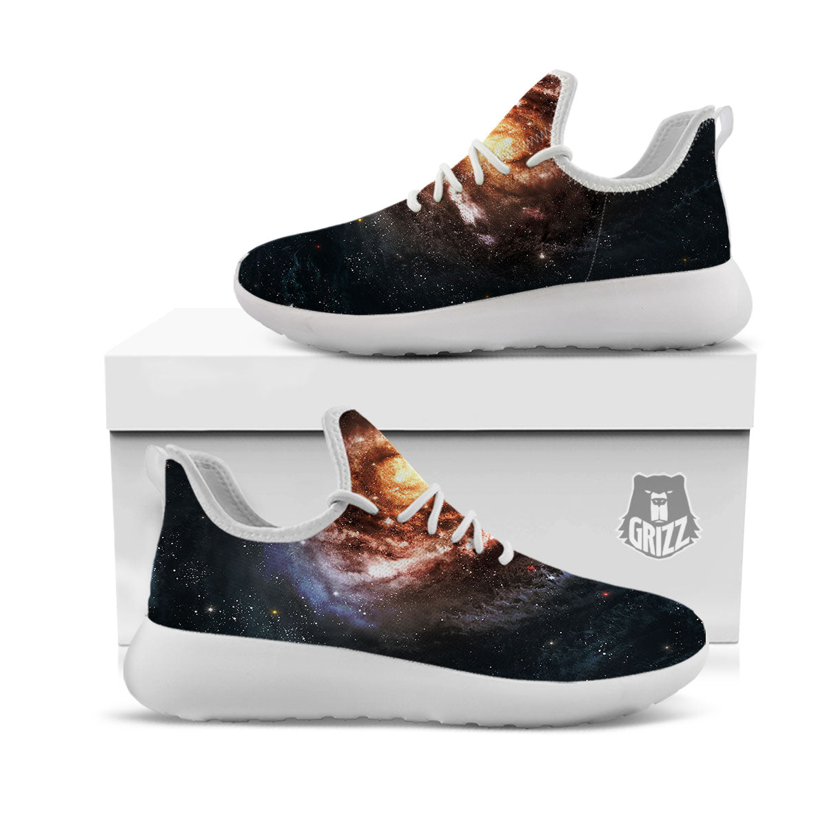 Milky Way Spiral Print White Athletic Shoes-grizzshop