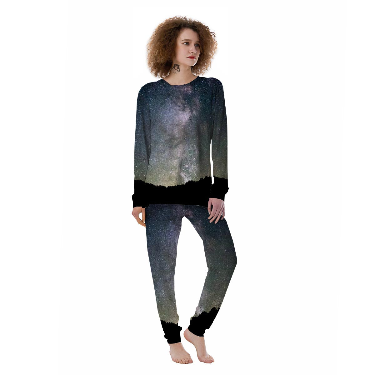 Milky Way Stars Night Print Women's Pajamas-grizzshop