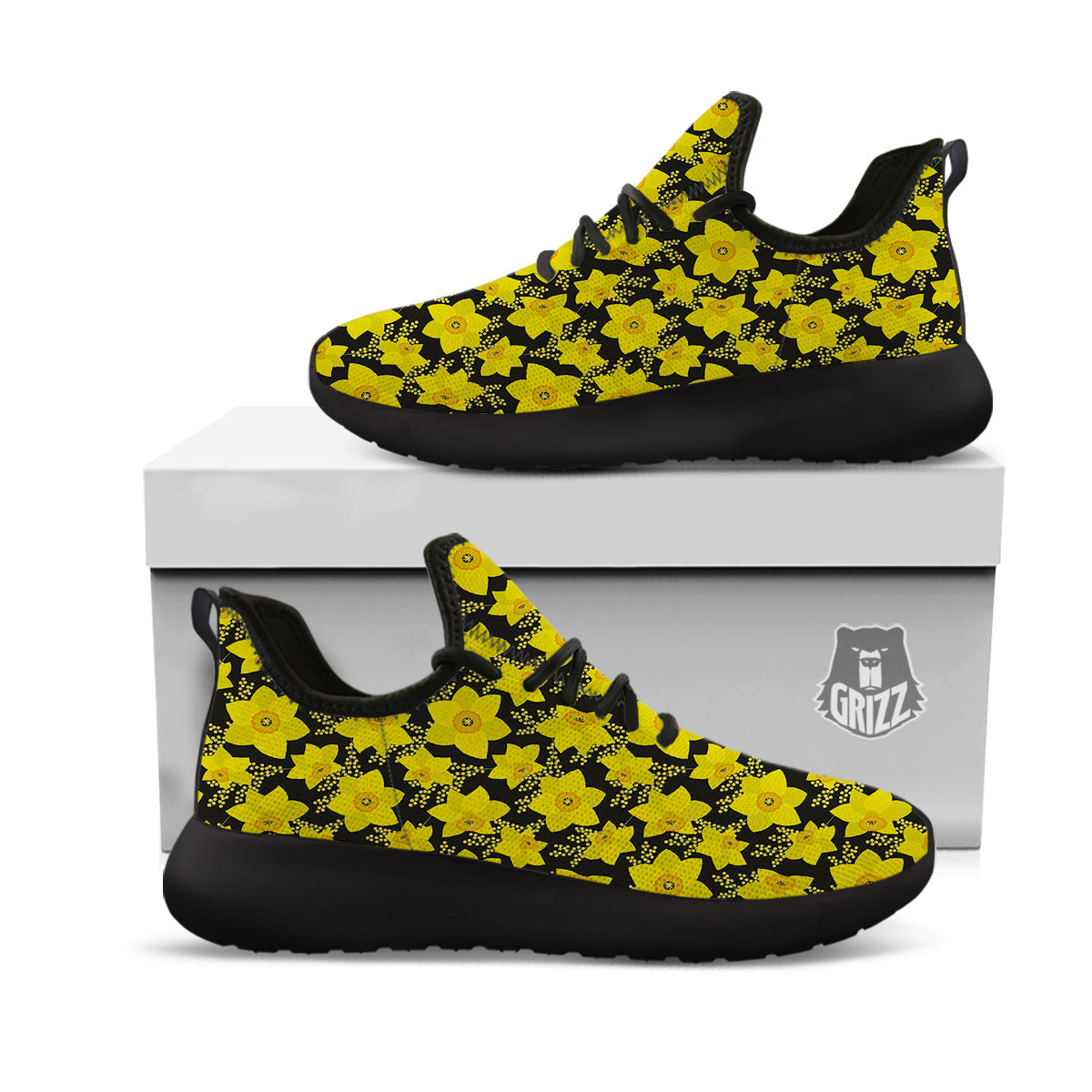 Mimosa And Daffodil Print Pattern Black Athletic Shoes-grizzshop