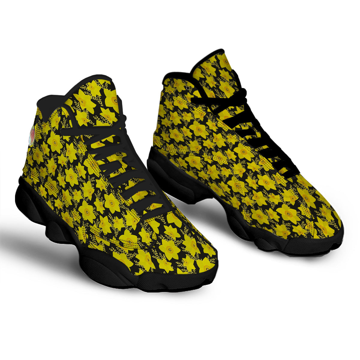 Mimosa And Daffodil Print Pattern Black Basketball Shoes-grizzshop