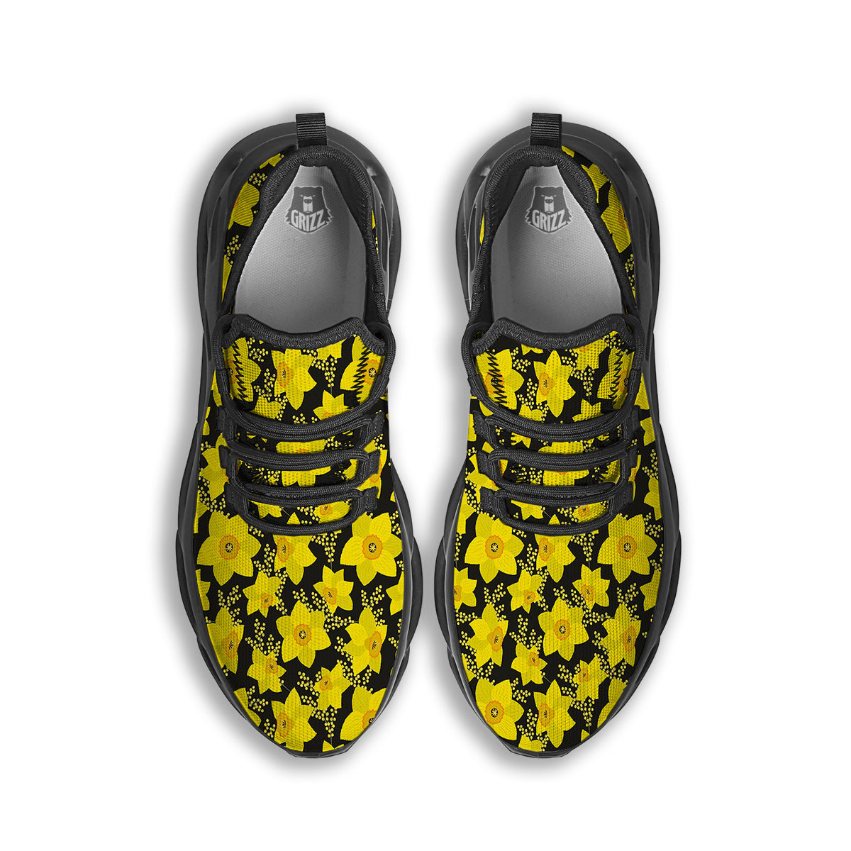Mimosa And Daffodil Print Pattern Black Running Shoes-grizzshop