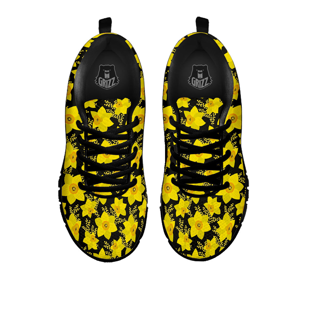 Mimosa And Daffodil Print Pattern Black Sneaker-grizzshop