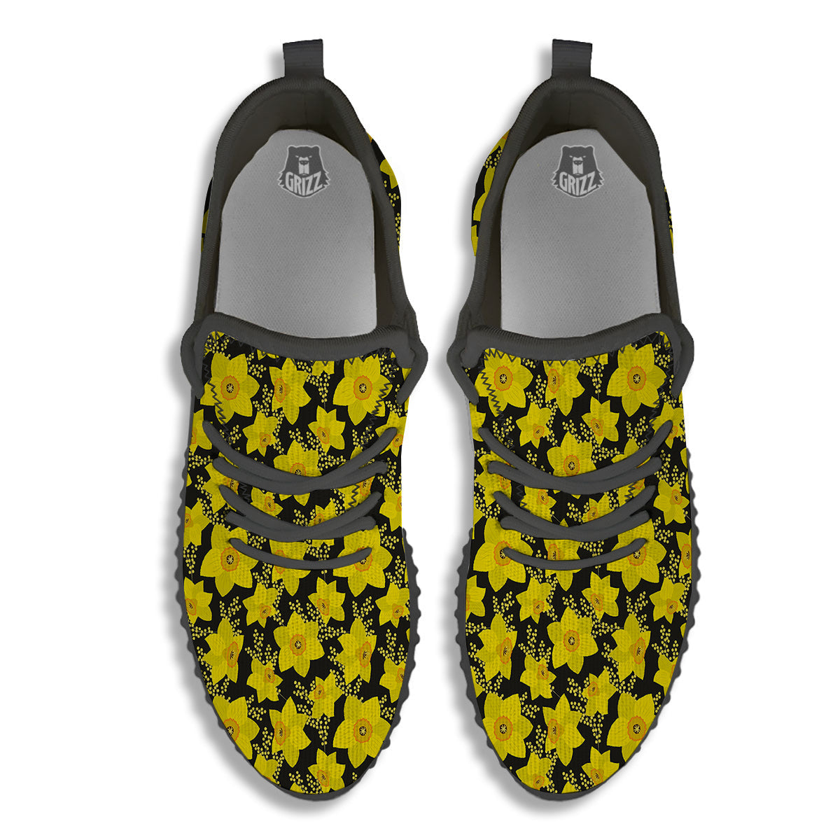 Mimosa And Daffodil Print Pattern Black Walking Shoes-grizzshop