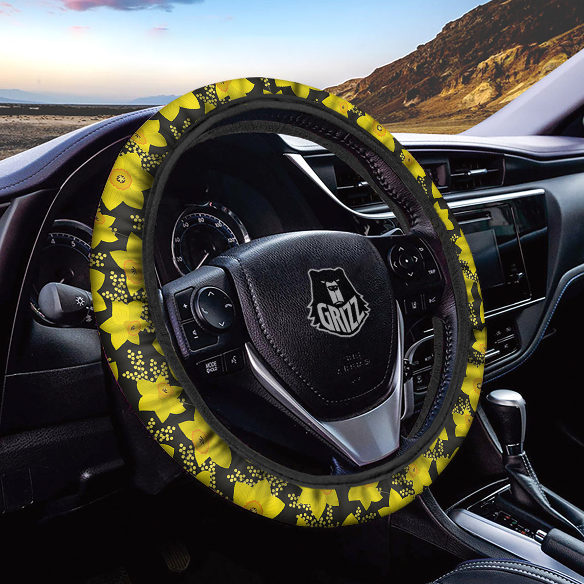 Mimosa And Daffodil Print Pattern Car Steering Wheel Cover-grizzshop
