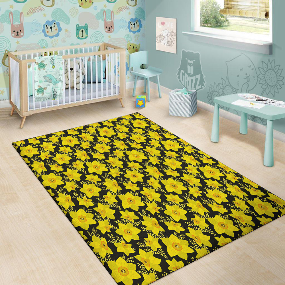 Mimosa And Daffodil Print Pattern Floor Mat-grizzshop