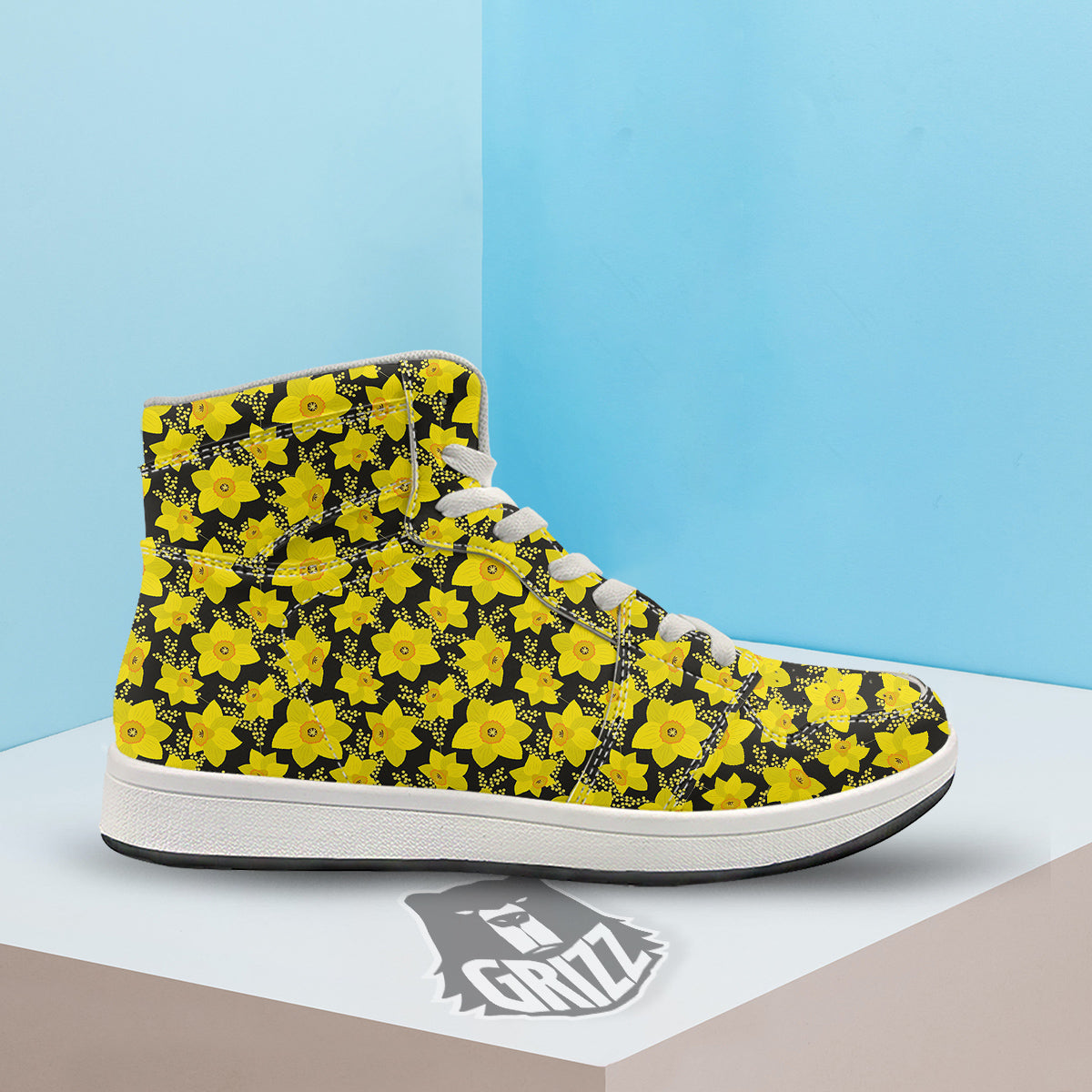 Mimosa And Daffodil Print Pattern High Top Sneakers-grizzshop