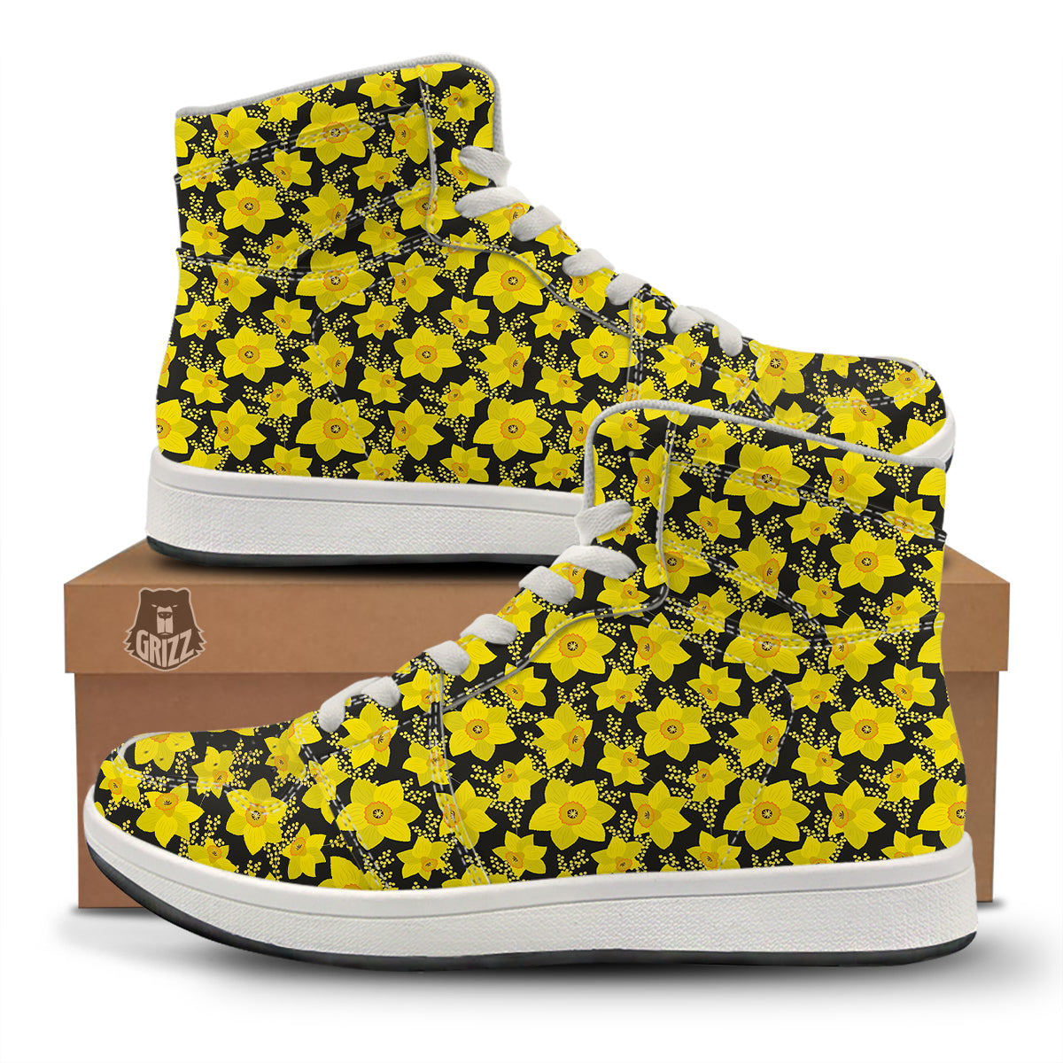 Mimosa And Daffodil Print Pattern High Top Sneakers-grizzshop