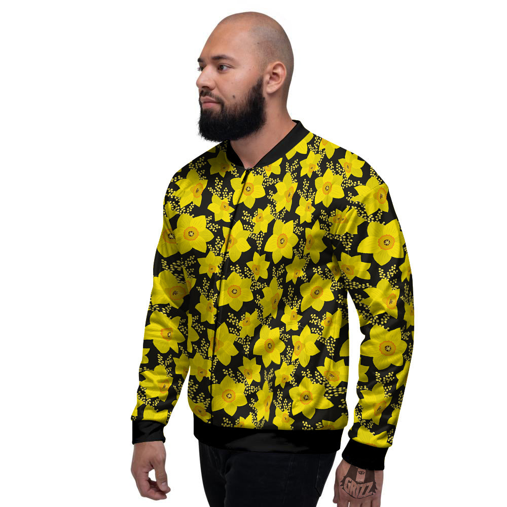 Mimosa And Daffodil Print Pattern Men's Bomber Jacket-grizzshop