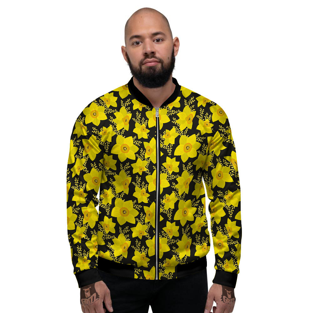 Mimosa And Daffodil Print Pattern Men's Bomber Jacket-grizzshop