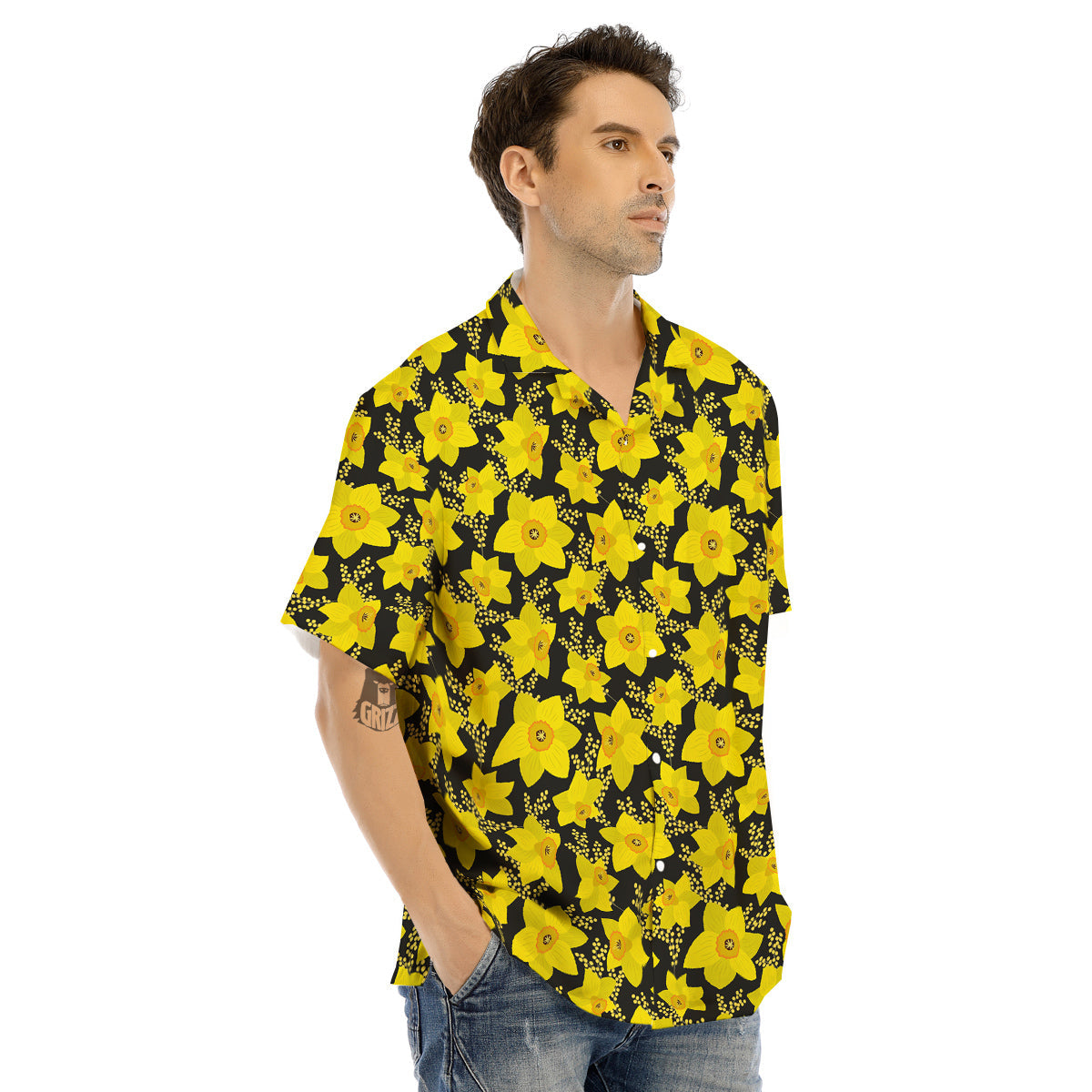 Mimosa And Daffodil Print Pattern Men's Hawaiian Shirt-grizzshop