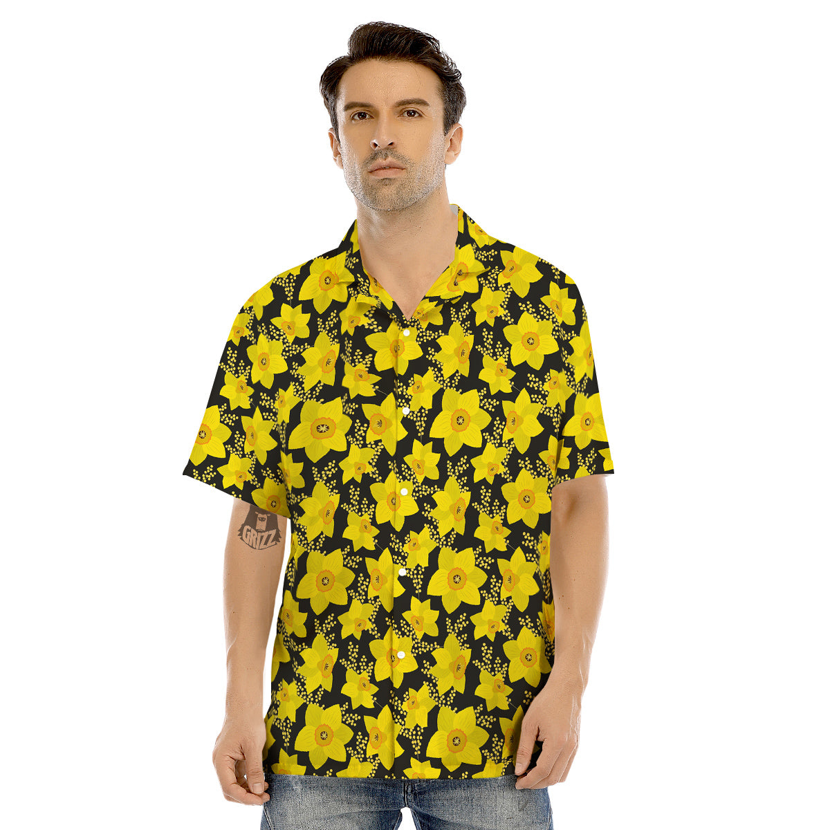 Mimosa And Daffodil Print Pattern Men's Hawaiian Shirt-grizzshop