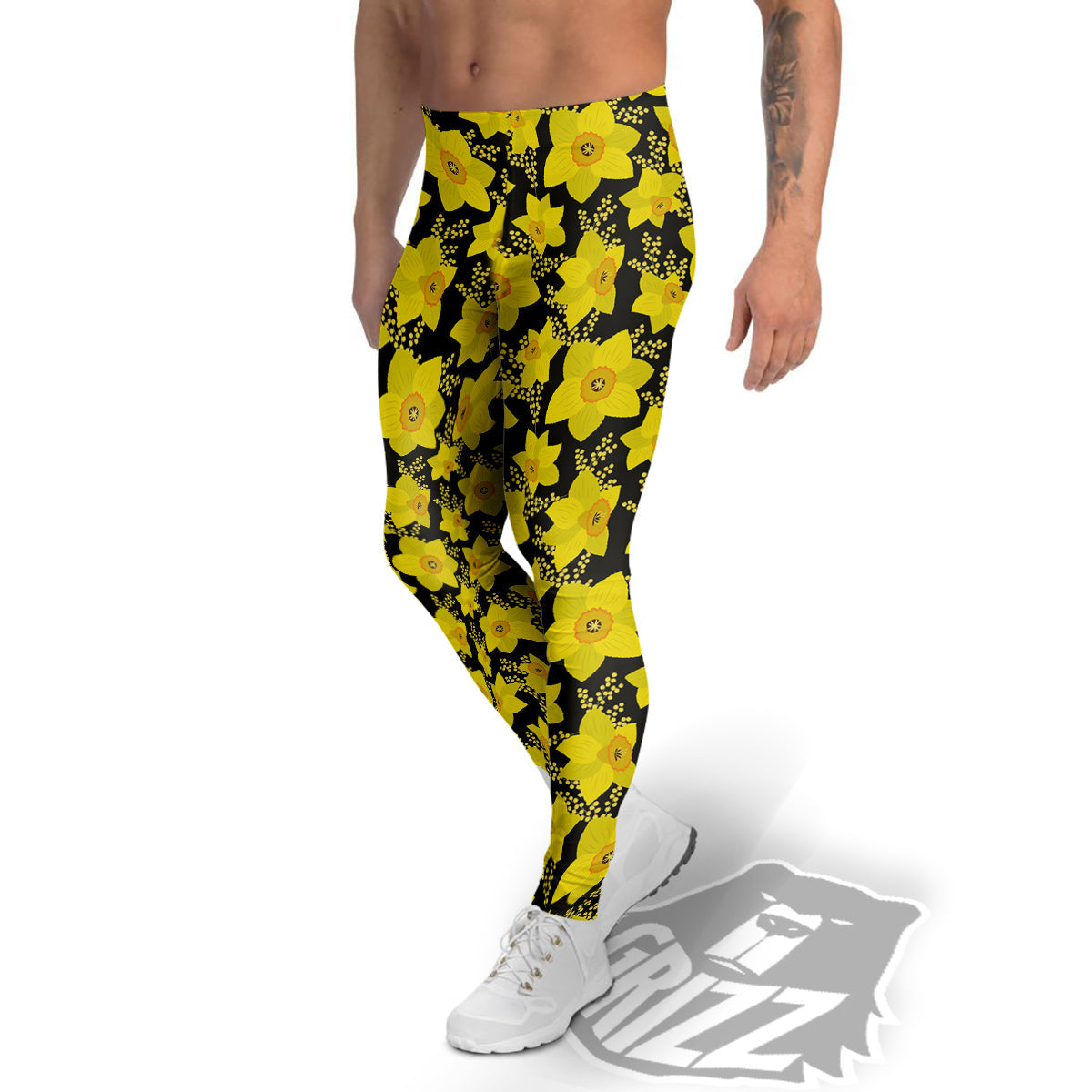 Mimosa And Daffodil Print Pattern Men's Leggings-grizzshop