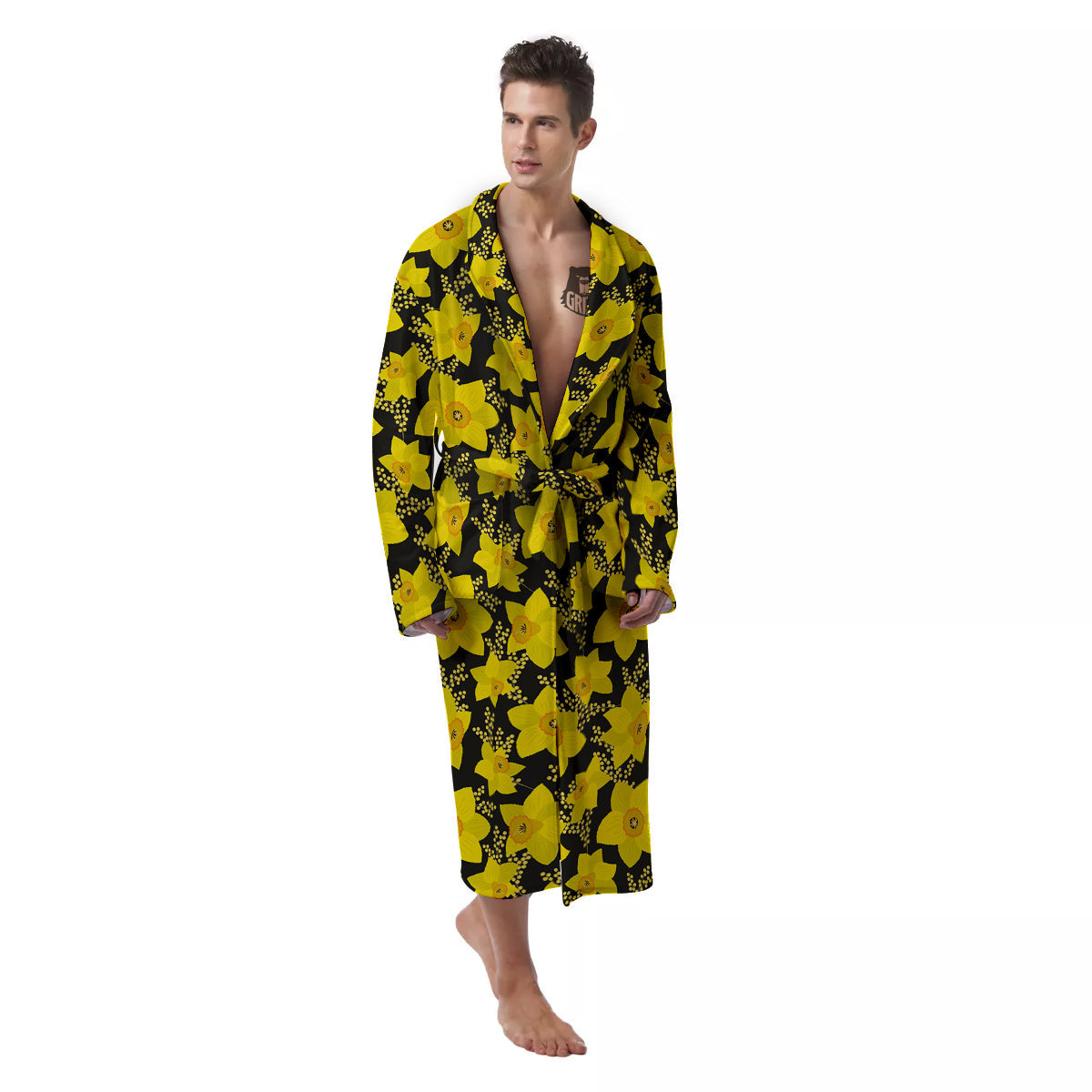 Mimosa And Daffodil Print Pattern Men's Robe-grizzshop
