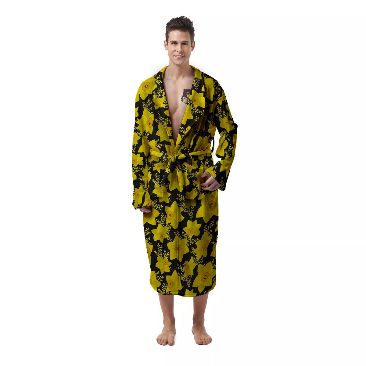 Mimosa And Daffodil Print Pattern Men's Robe-grizzshop