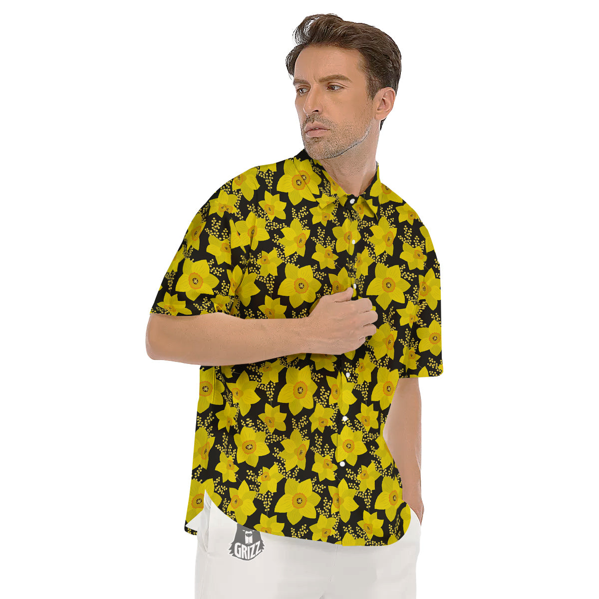 Mimosa And Daffodil Print Pattern Men's Short Sleeve Shirts-grizzshop