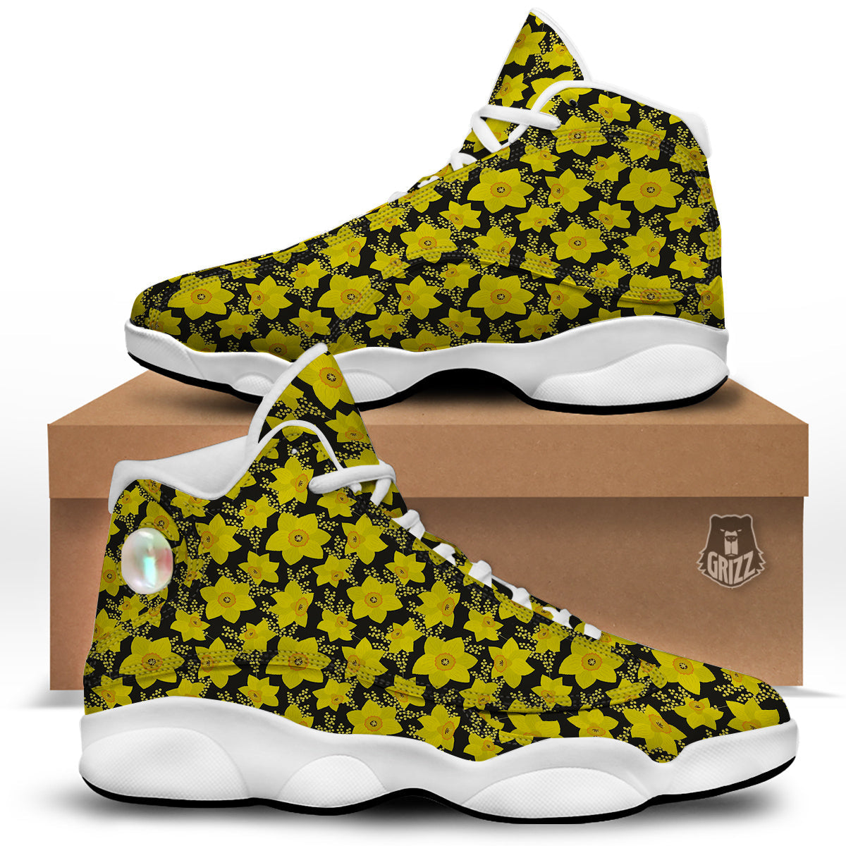 Mimosa And Daffodil Print Pattern White Basketball Shoes-grizzshop