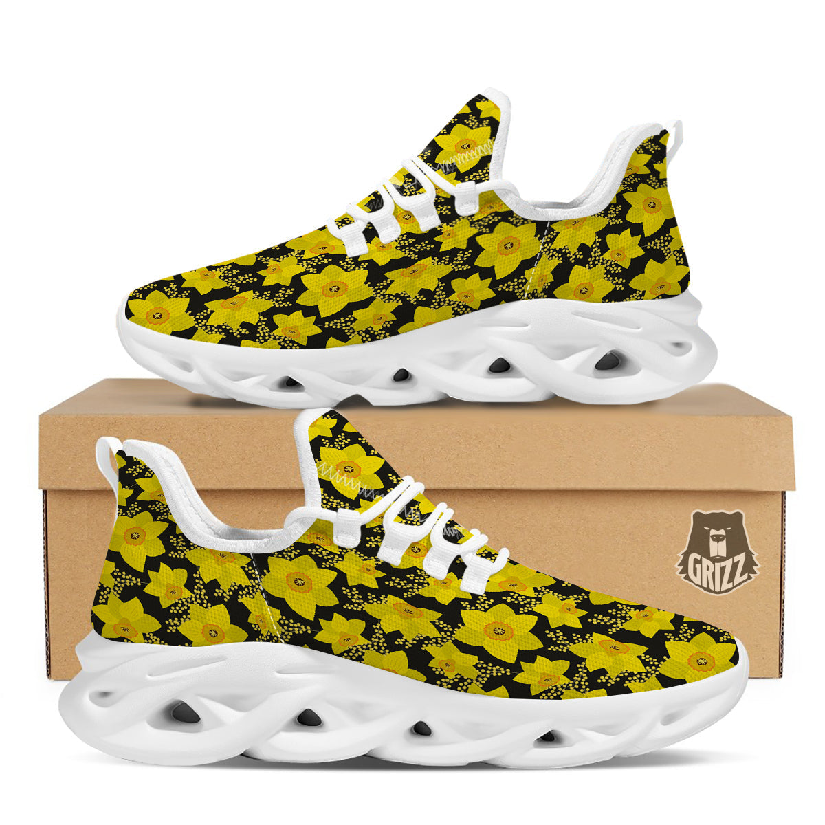 Mimosa And Daffodil Print Pattern White Running Shoes-grizzshop