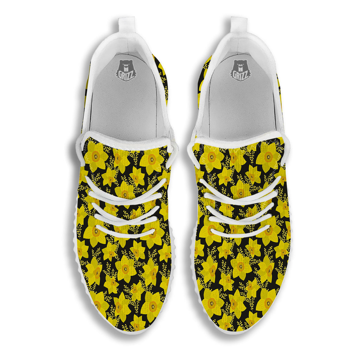 Mimosa And Daffodil Print Pattern White Walking Shoes-grizzshop