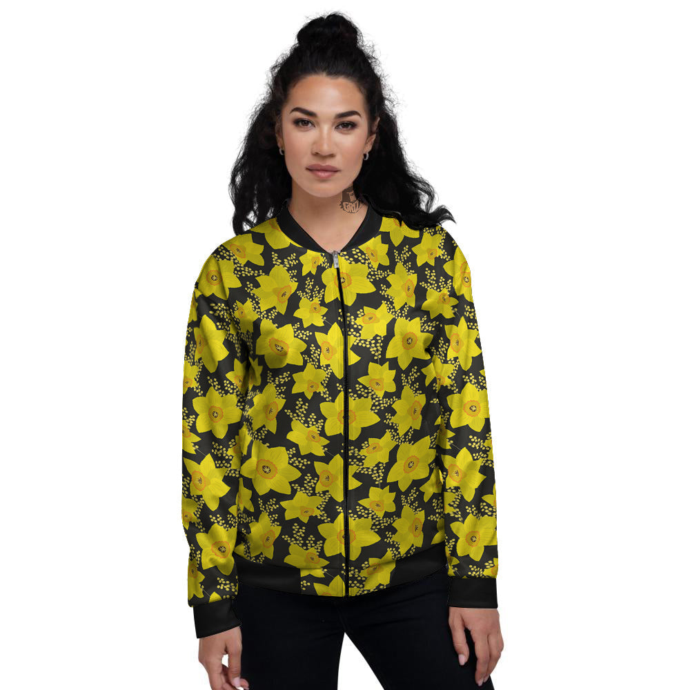 Mimosa And Daffodil Print Pattern Women's Bomber Jacket-grizzshop