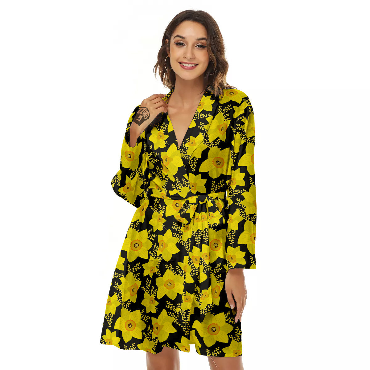 Mimosa And Daffodil Print Pattern Women's Robe-grizzshop