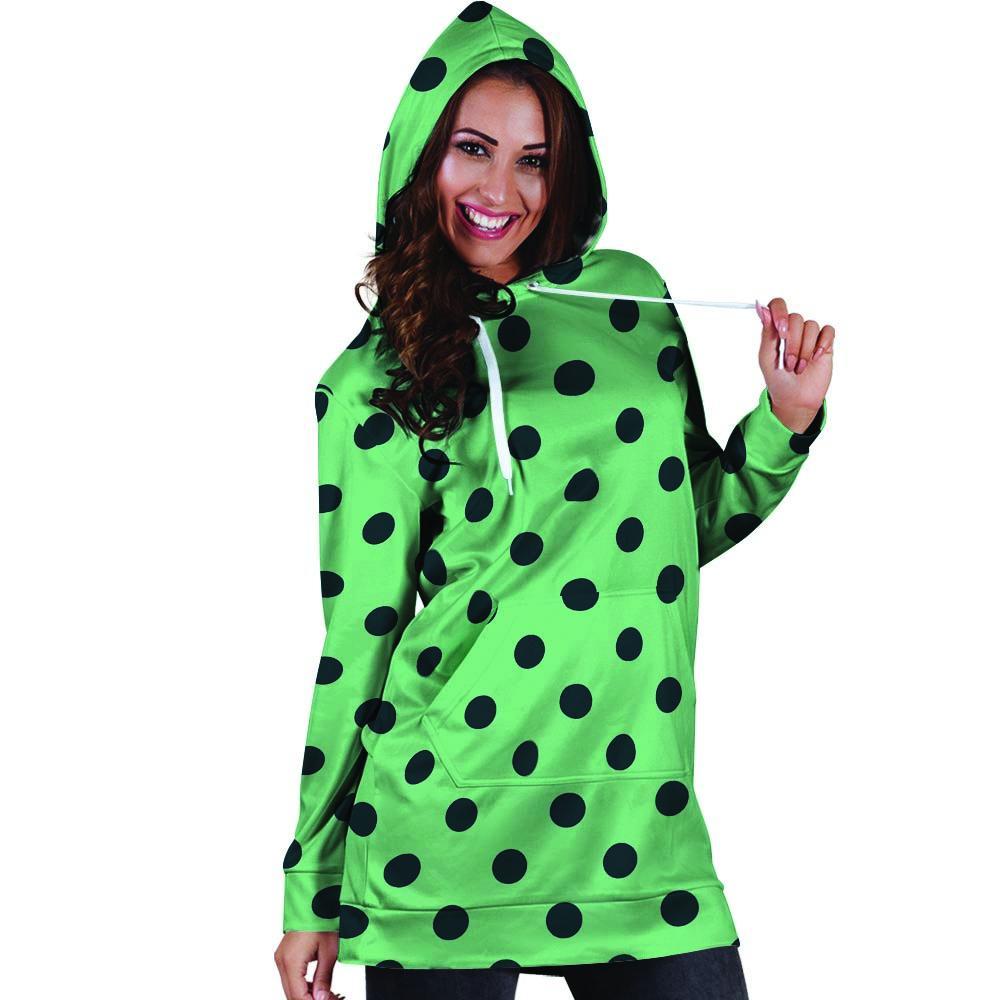 Mint And Green Polka Dot Hoodie Dress-grizzshop