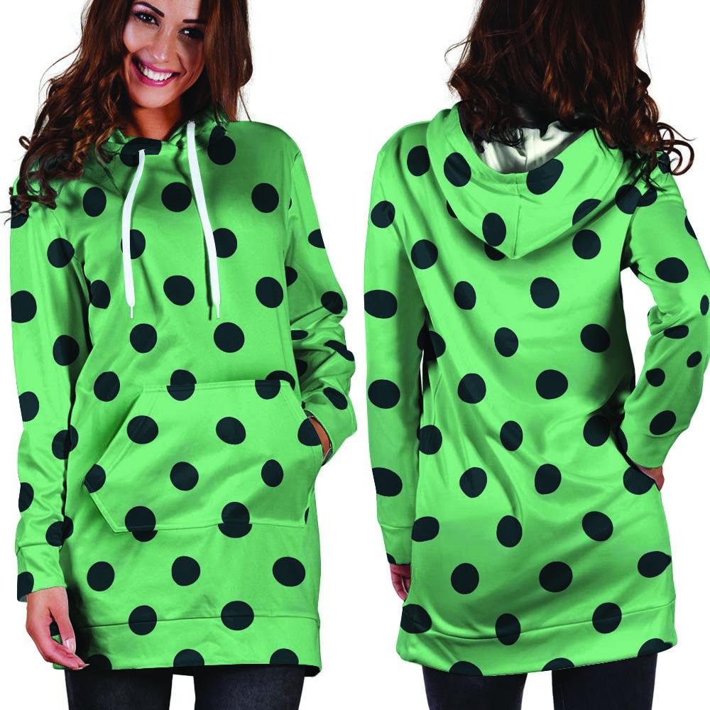 Mint And Green Polka Dot Hoodie Dress-grizzshop