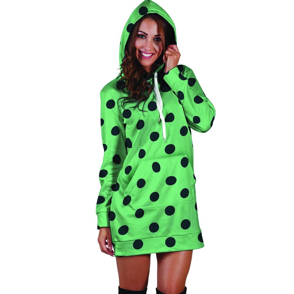 Mint And Green Polka Dot Hoodie Dress-grizzshop