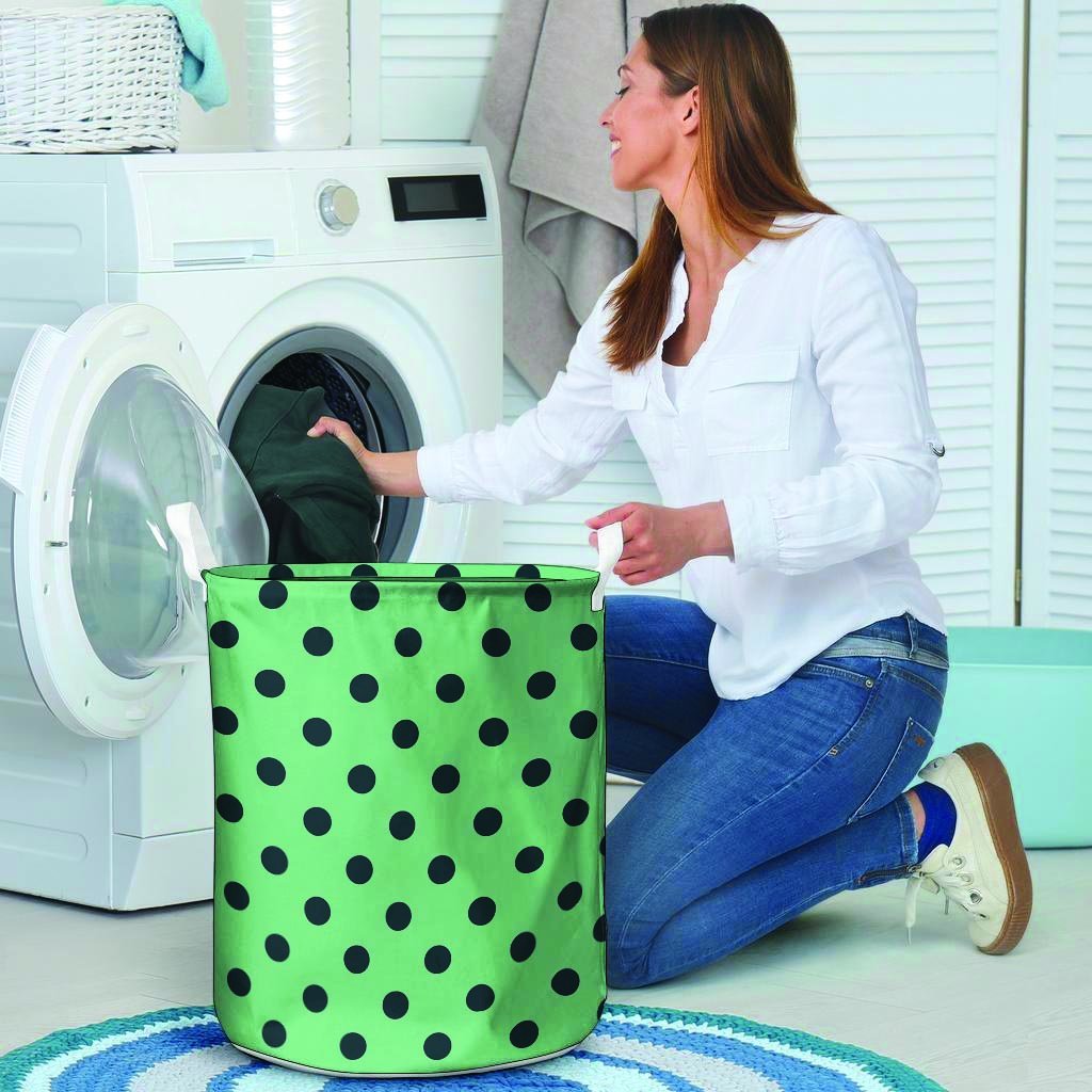 Mint And Green Polka Dot Laundry Basket-grizzshop