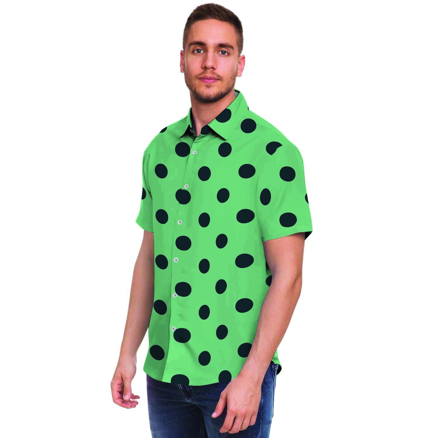 Mint And Green Polka Dot Men's Short Sleeve Shirt-grizzshop