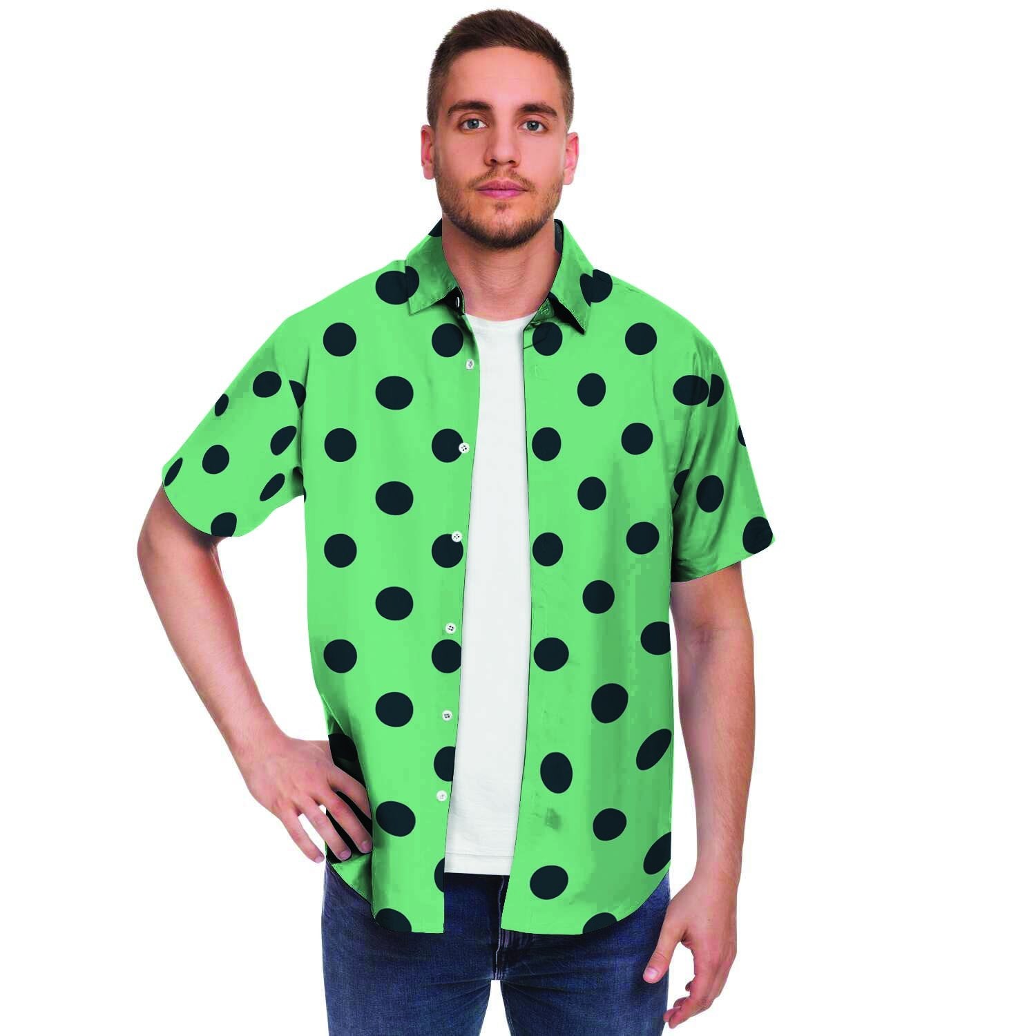 Mint And Green Polka Dot Men's Short Sleeve Shirt-grizzshop